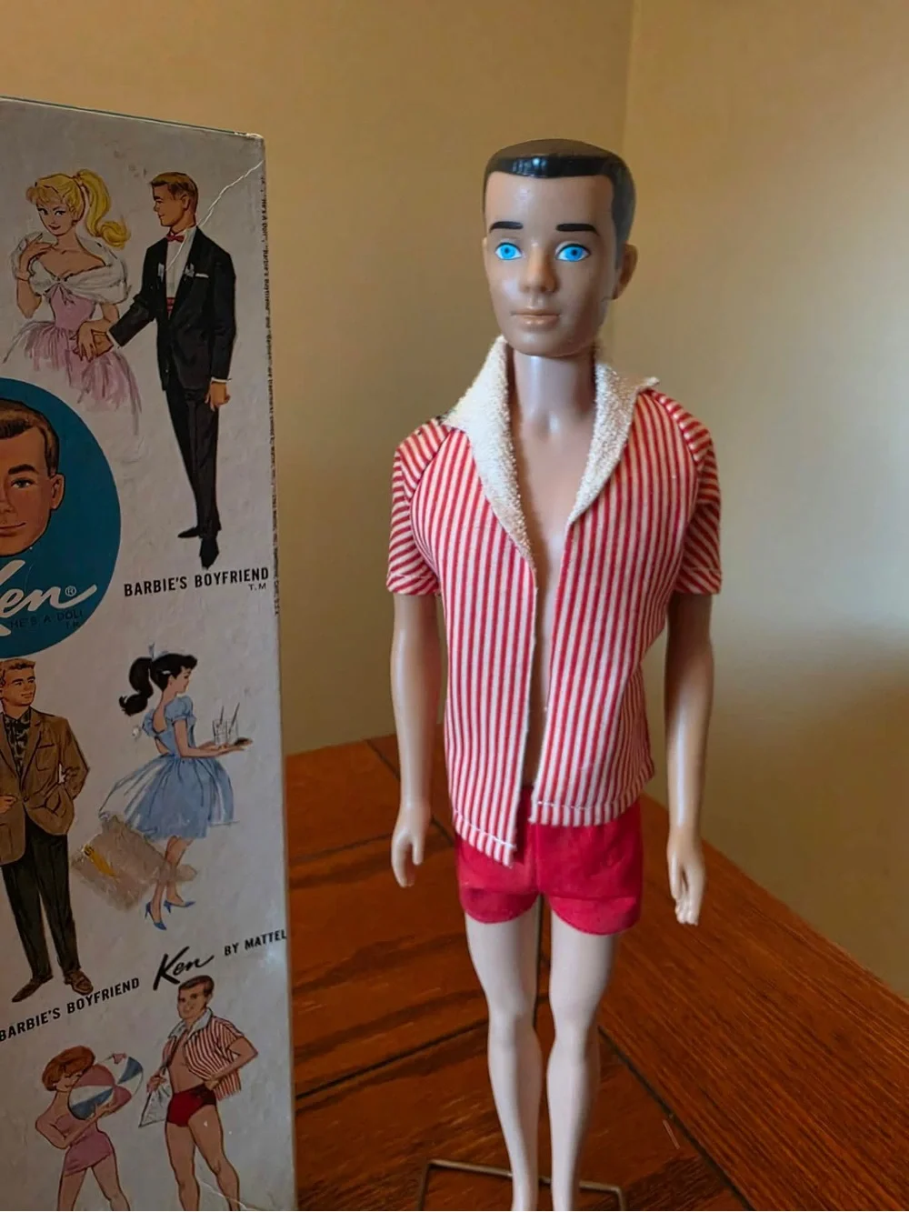 Mattel Ken Doll in Red and White Striped Shirt with Red Shorts